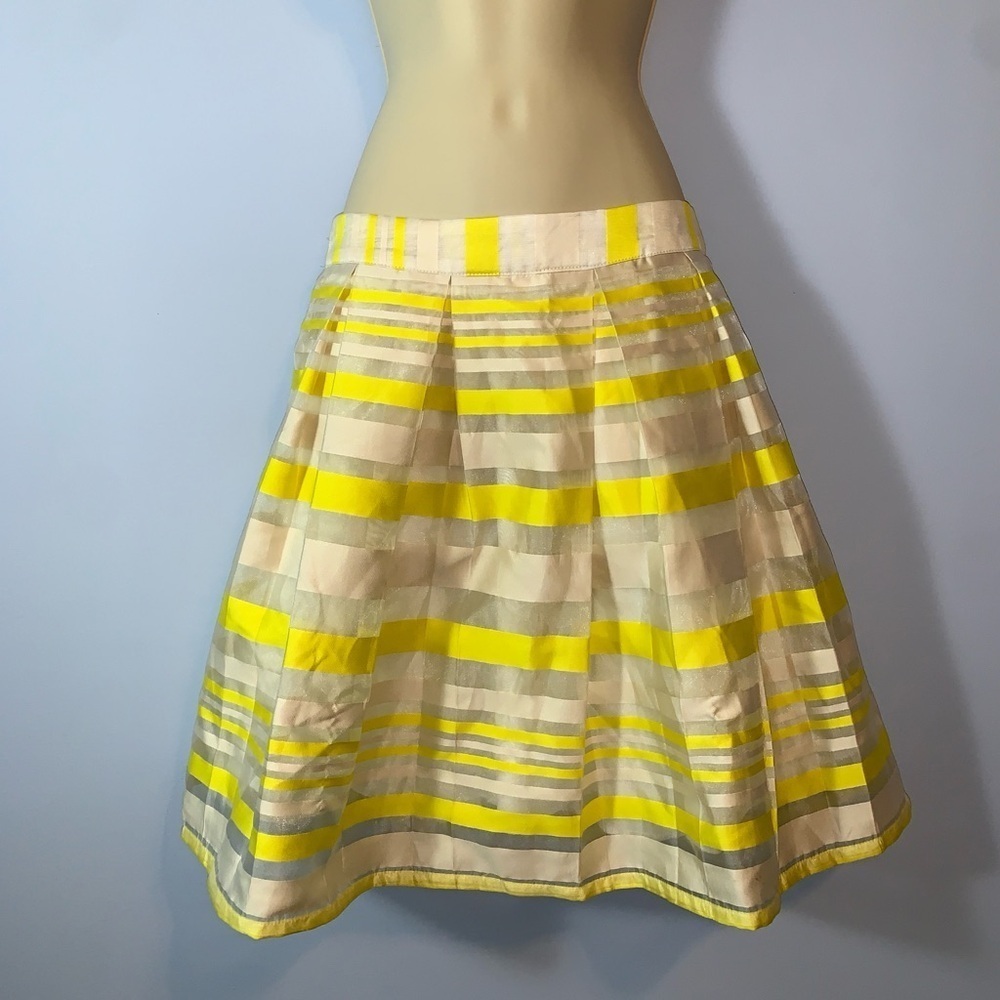 Gracia pleated Yellow and white satin ribbon Striped sheer Women's mini Skirt S